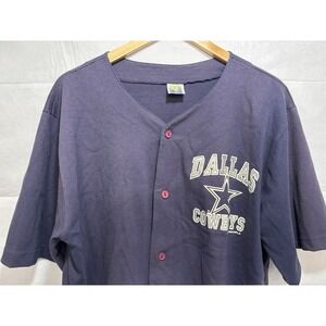 Dallas Cowboys Jersey Men's Large Blue Button Front Baseball Style 1990s Vintage